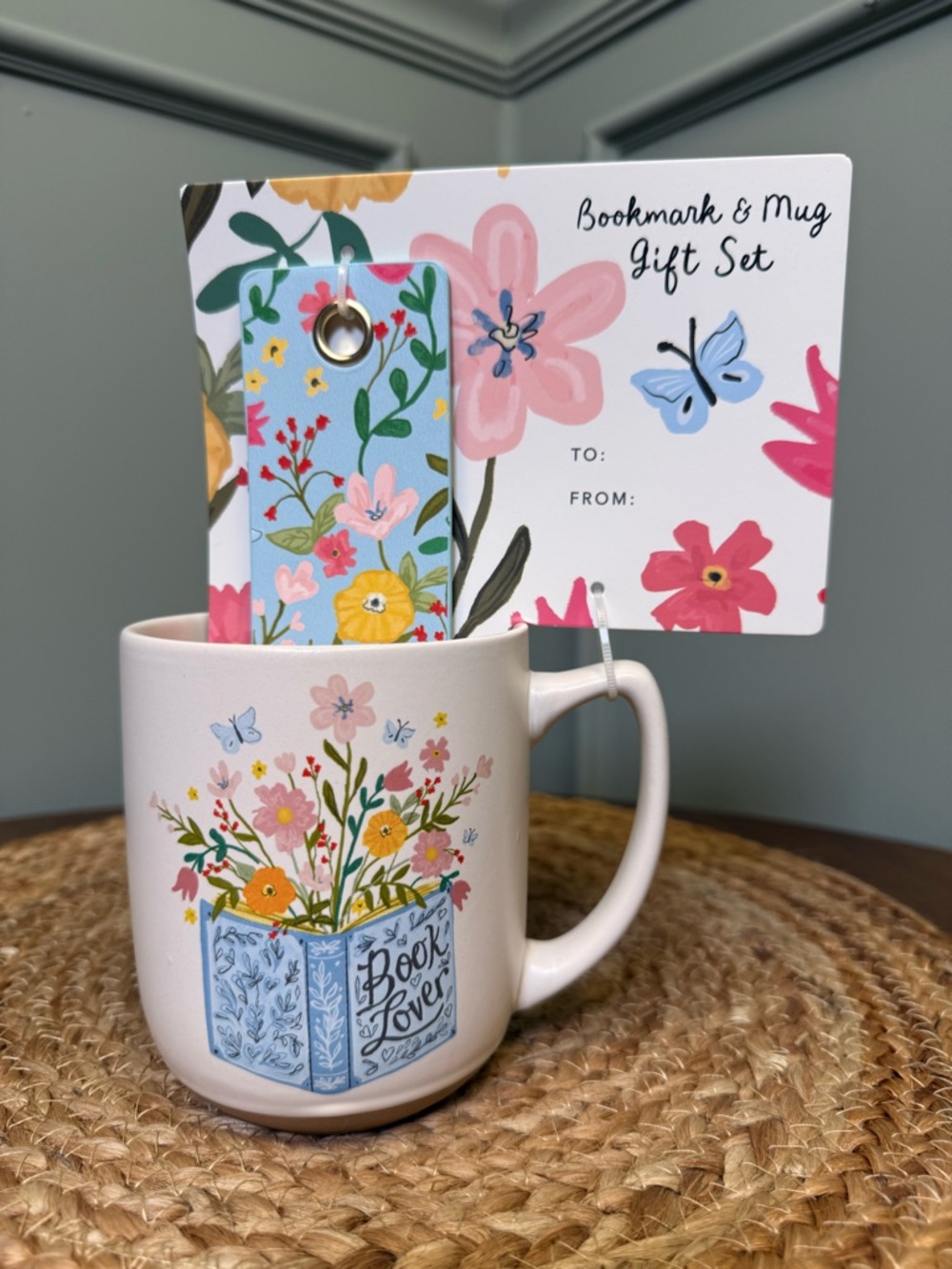 Sunday Morning Ceramics Floral 'Book Lover' Mug w/Blue Bookmark - Gift Set